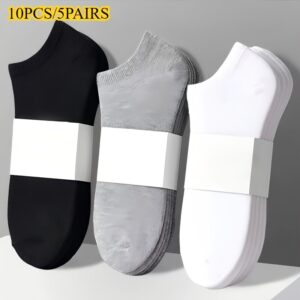 10pcs/5 Pairs Women'S Ankle Socks Set | Classic Black White Gray Solid Color | Ultra Soft Breathable All Season Socks | Soft Lightweight Fabric | Machine Washable Comfortable Fit | Daily Casual Essential, Comfortable Footwear, Daily Essentials